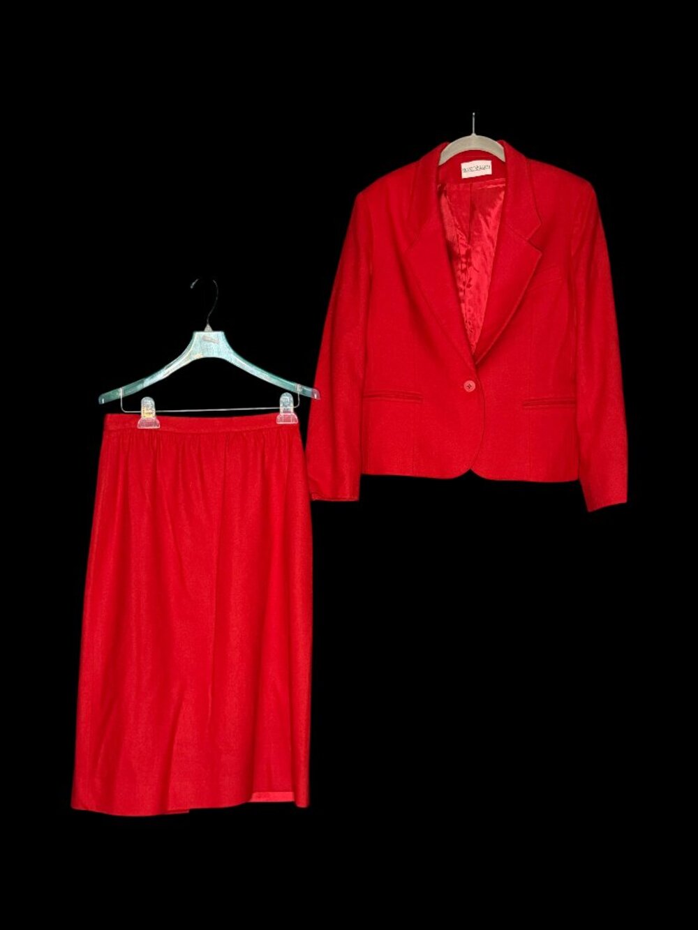 Hunt Valley Wool Brilliant Red Blazer and Skirt Set (Size 14)